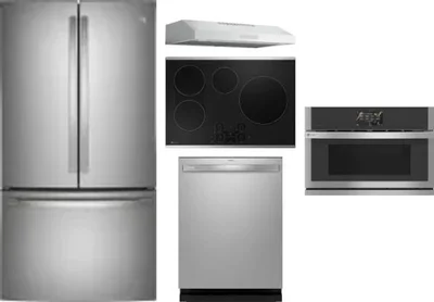 5 Piece Package Includes Refrigerator, Cooktop, Wall Oven, Hood And Dishwasher
